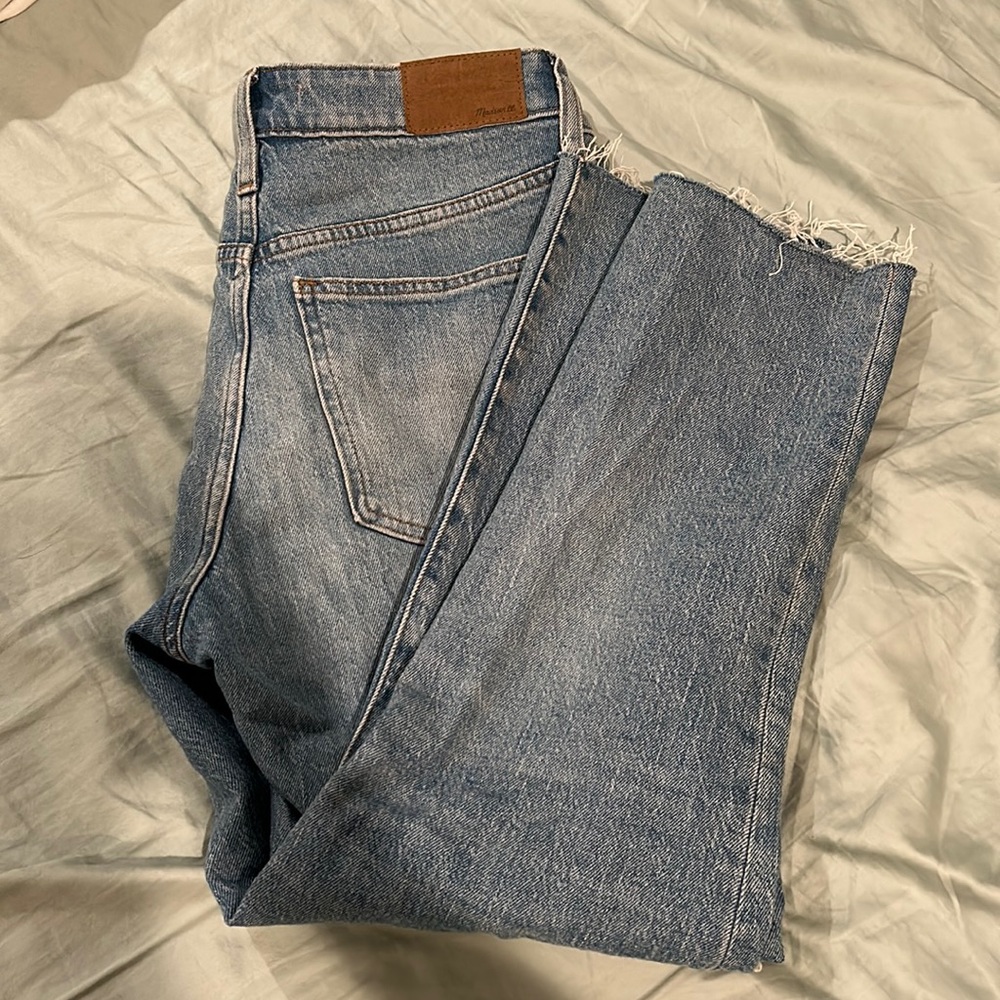 Madewell Light Blue Frayed Hem Straight-Leg Jeans